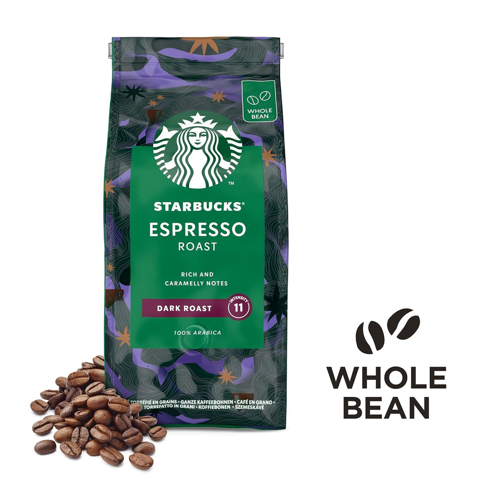 STARBUCKS Espresso Roast, Prăjire Neagră, Boabe Întregi de Cafea 200g (Pachet de 6)