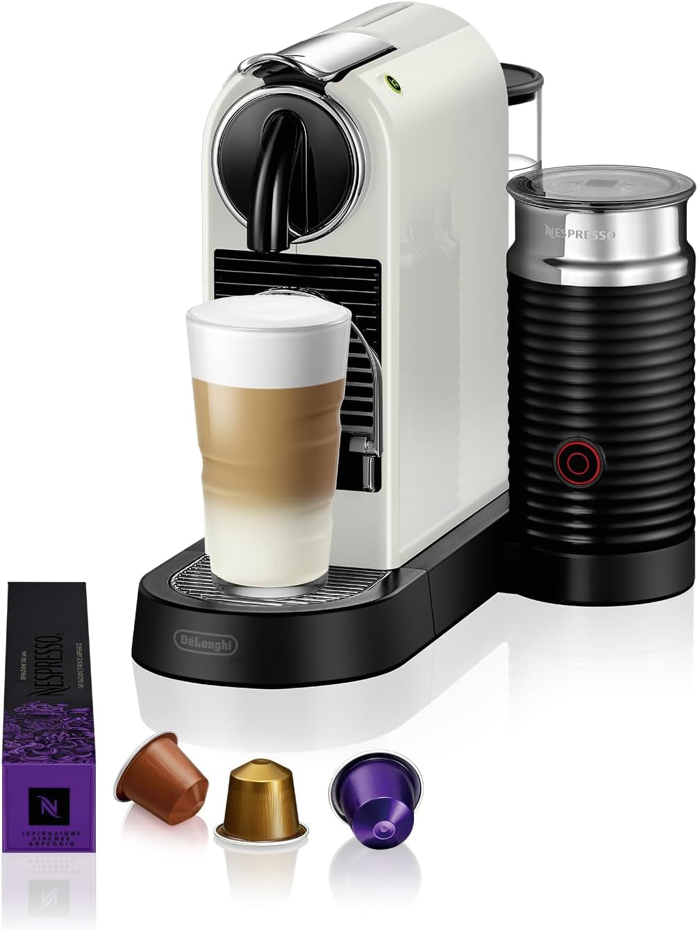 Espressor cu capsule Nespresso EN167.W Citiz, pompă de înaltă presiune și control ideal al temperaturii, fără Aeroccino (spumator de lapte), funcție de economisire a energiei, 1260 W, alb-crem, 37,4 x 11,9 x 25,5 cm