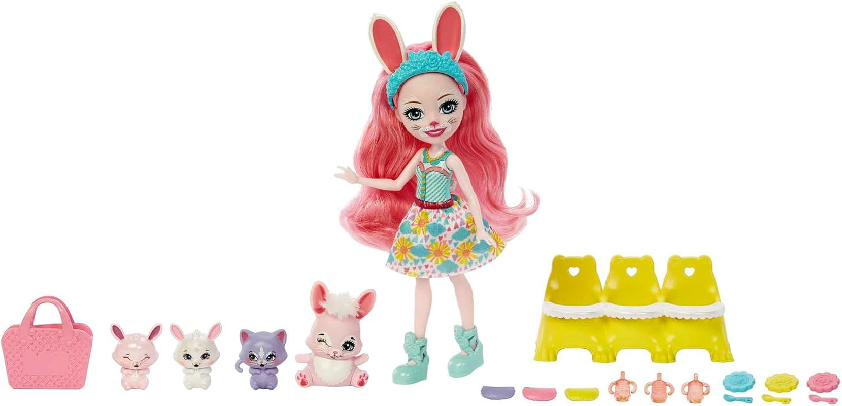 Enchantimals Puppen, Baby Best Friends-Spielsets, kleine Puppe, Freundin-Figur, 3 Tierbabys und Zubehör, Überraschung beim Auspacken, Geschenke für Kinder - HNW97