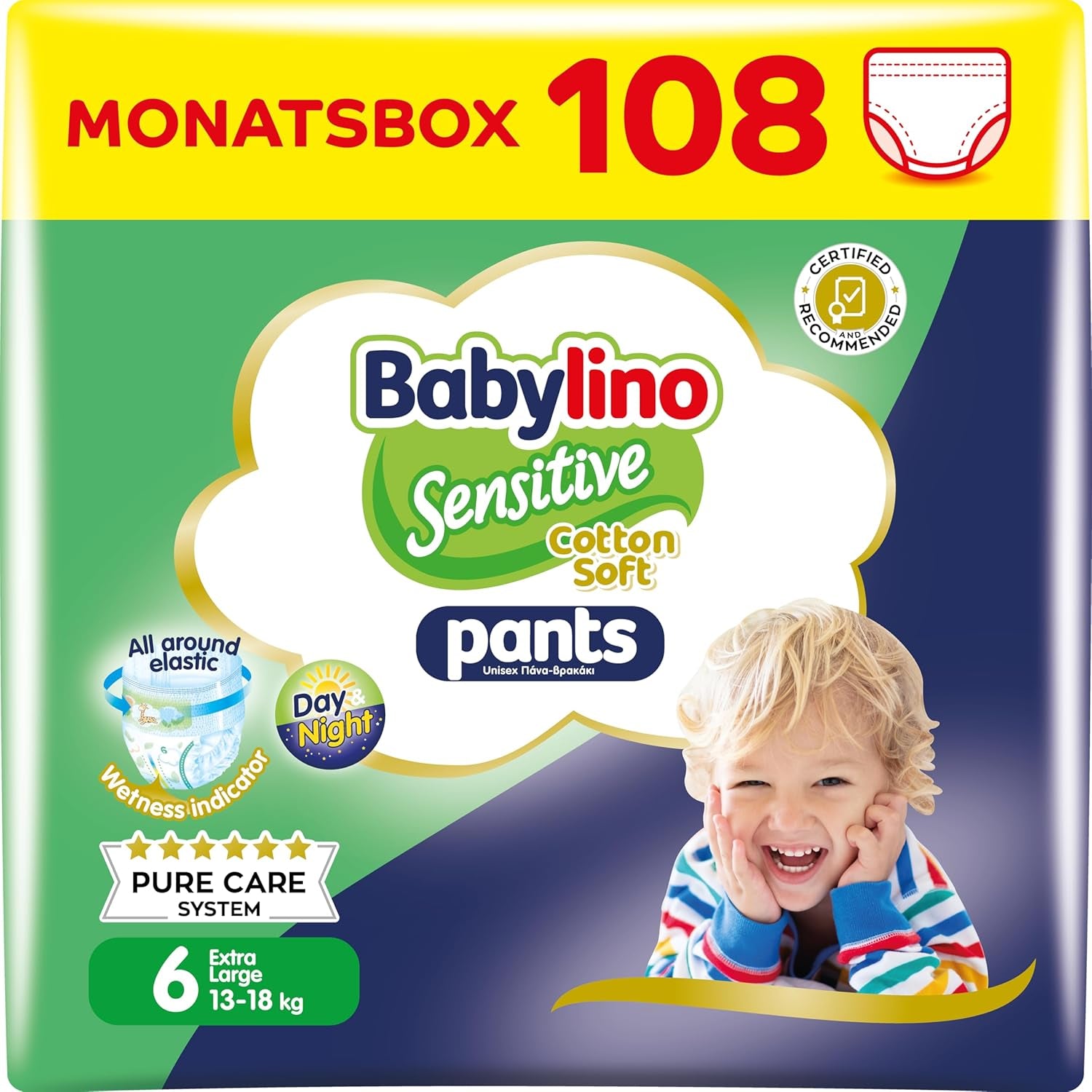 Pelenkák Sensitive Cotton Soft, 4-es méret, Pants Maxi (7-13 kg), 22 db