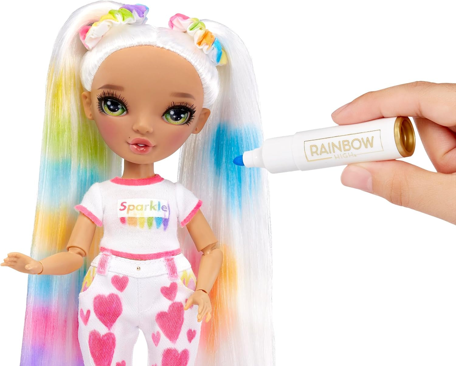 Rainbow High Color & Create DIY Modepuppe - Grüne Augen, Zöpfe, extra Top & Schuhe, abwaschbare Regenbogenstifte - Ausmalen, Gestalten, Spielen, Auswaschen - für Kinder von 4-12 Jahren und Sammler