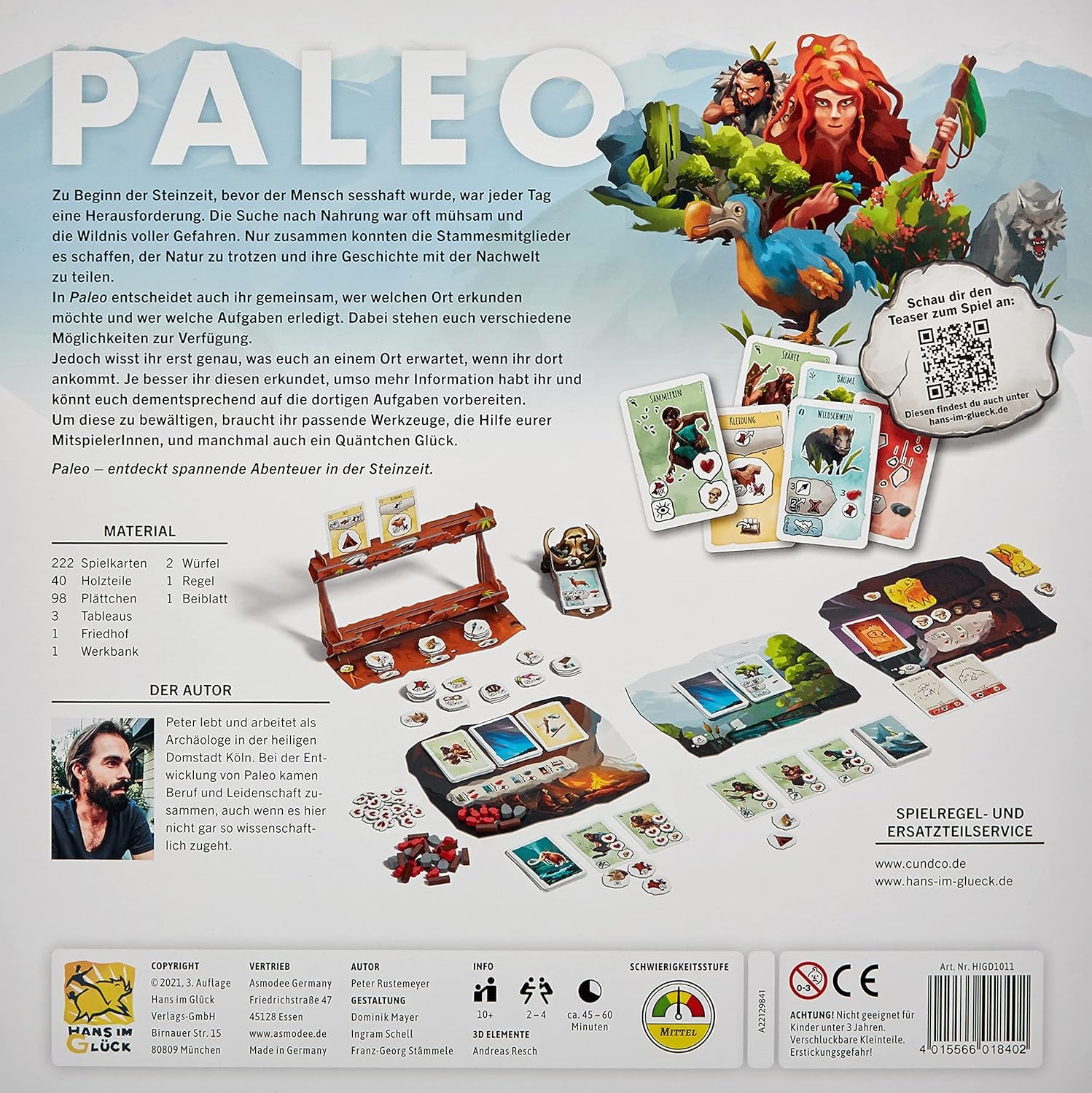 Hans im Glück, Paleo, joc de bază, Kennerspiel des Jahres 2021 (Jocul expert al anului 2021), joc de masă, 2-4 jucători, cu vârsta peste 10 ani, 45-60 minute, germană