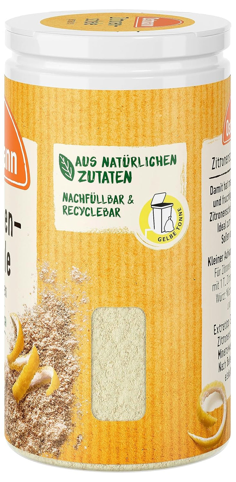 Ostmann Gewürze – Zitronenschale, gemahlene Schale für ein frisches Zitronen-Aroma, zum Backen oder Verfeinern von Soßen, Dressings & Desszertek, vegán, 35 g (Verpackungsdesign kann abweichen)