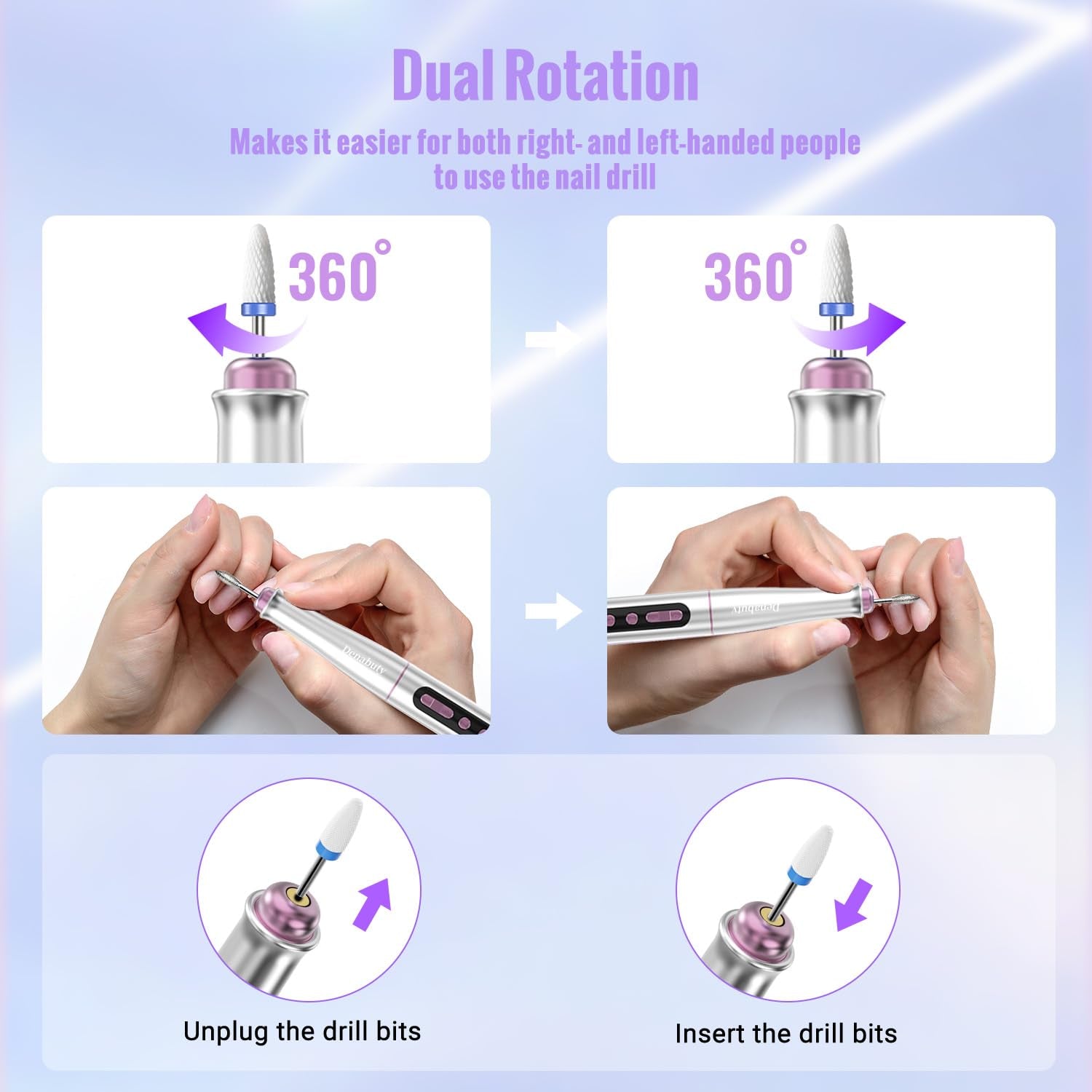 Denabuty Nagelfräser Kabellos, 13 in 1 Fräser Für Gelnägel 35000 U/Min, Elektrische Nagelfeile Professionell Nail Drill, Maniküre Und Pediküre Set Elektrisch Für Semi Permanent, Acrylnägel DN-2402