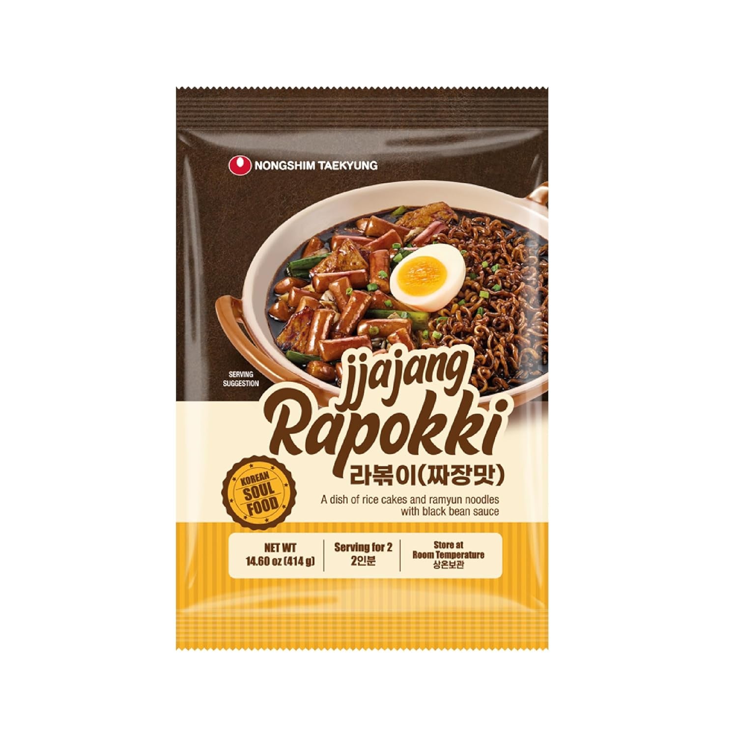 NONGSHIM Rapokki (Jjajang, 400 ml) – autentikus koreai street food, ramen és rizssütemények, fekete bab; gyorsan és egyszerűen elkészíthető, 4 perc alatt kész