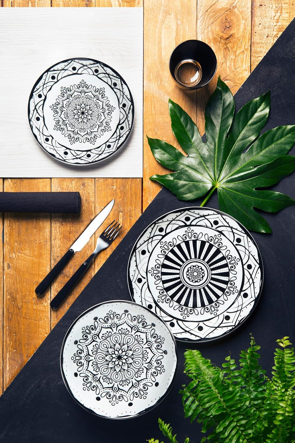 Excelsa Boheme Noir Teller-Set, 18-teilig, Porzellan, Schwarz