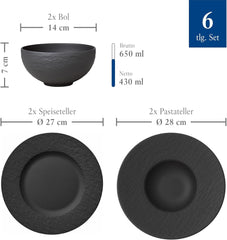 Villeroy & Boch – Manufacture Rock Starter-Set 6 Teilig Schwarz, Spülmaschinenfest, Mikrowellensicher, Geschirr Set Schwarz Matt, Tafelservice, Essgeschirr, Premium Porzellan asztali készletek Naty Shop