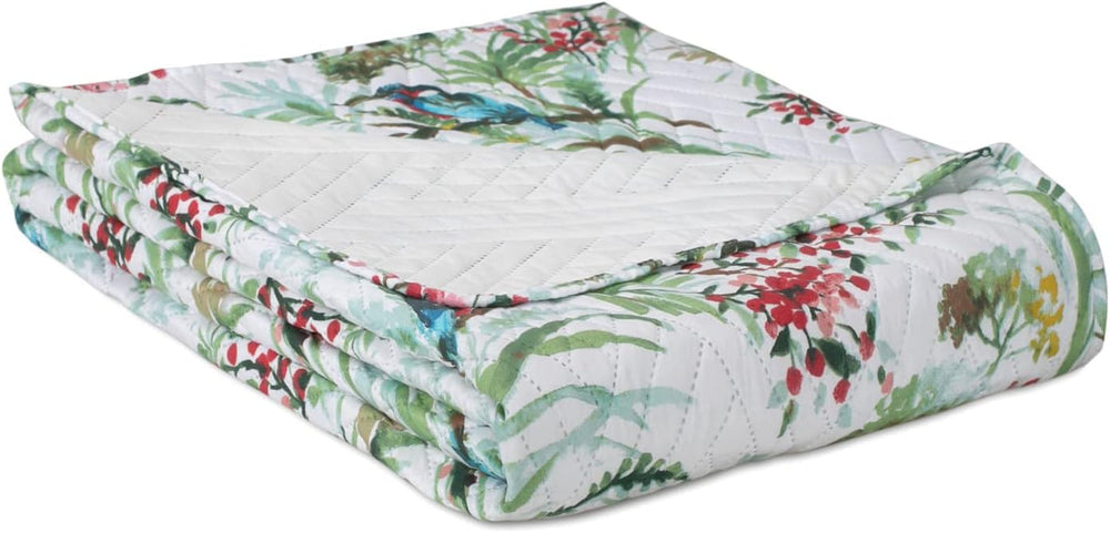 Ameliahome Cuvertură de pat Cuvertură de pat 260X280 Cm Două fețe Easy Care Quilting Model de plante Model de păsări Multicolor Kingfisher Paturi si Cuverturi Besuche den AmeliaHome-Store
