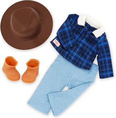 Generációnk - Dustin - 46 cm Junge Puppe - Lebensechte hazelnussbraune Augen und gemwelltes brownes Haar - Outfit im Western-Stil & Country-Hut - Spielzeug für Kinder ab 3 Jahren
