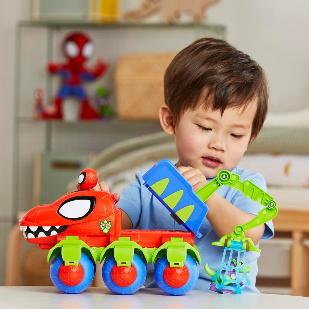 Marvel Spidey And His Super Friends Dino Crawler Superhero Playset, cu Spidey și Dino Figure și jucărie de transport, pentru copii cu vârsta de 3 ani și peste Action figures Naty Shop