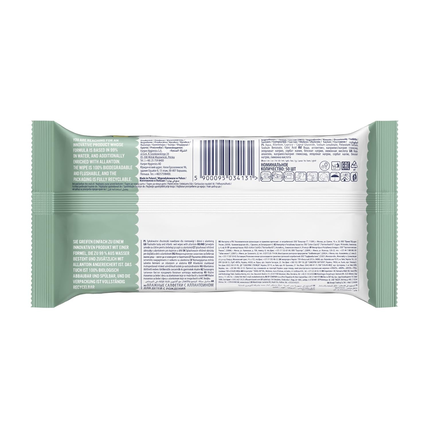 Șervețele umede Cleanic Baby Eco Pure Water – (1 x 50 buc.) Șervețele umede pentru copii și sugari – fără parfum, se pot arunca la toaletă, piele sensibilă – 50 buc.
