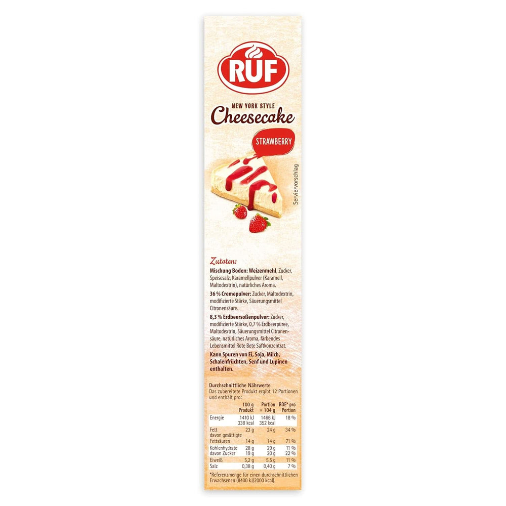 RUF New York Cheesecake Strawberry No Bake, Cheesecake american original cu sos de căpșuni, 360 grame Bucatarie Naty Shop