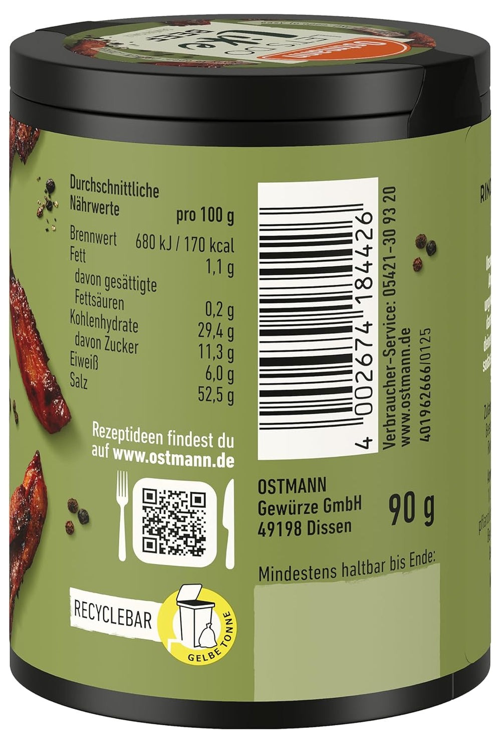 Ostmann Gewürze – Tegyünk úgy, mint a marhahús | Rindfleisch-Geschmack für ungewürzte Fleischersatzprodukte | Gewürzsalz für Seitan, Tofu, vegetáriánus és vegán Gerichte | 90 g Metalldose recyclebarban