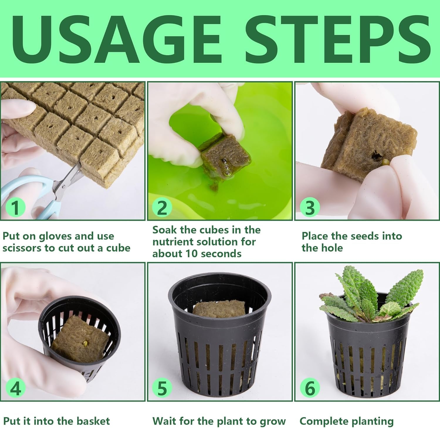 76 Stück Hydrokultur Pflanzen Net Kit -20 Stück 2 hüvelykes (5 cm)-Topfbecher mit geschlitztem Netz, 36Stück Steinwolle Anzucht, 20Stück Artikel Selbstbewässernde Dochtschnur aus Baumwolle für