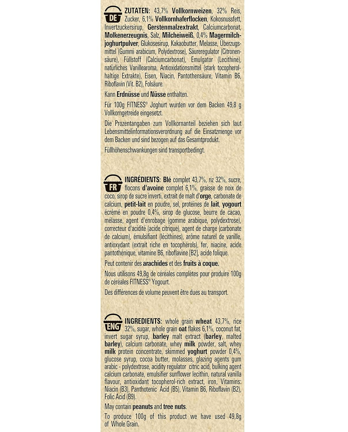 Nestlé Fitness Joghurt teljes kiőrlésű reggeli gabonapelyhek részleges joghurt ízesítéssel, 4 db-os csomag (4 x 350 g)