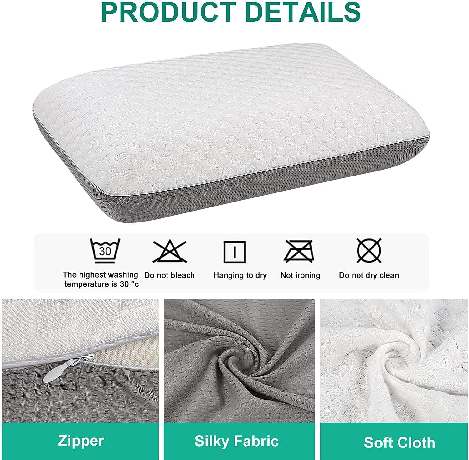 Fityou Pernă din spumă de memorie, pernă de sprijin pentru gât, pernă ergonomică de dormit, pernă de răcire, design cu două fețe, capac de pernă lavabil (67.5X40X13Cm) Perne ortopedice cervicale Naty Shop