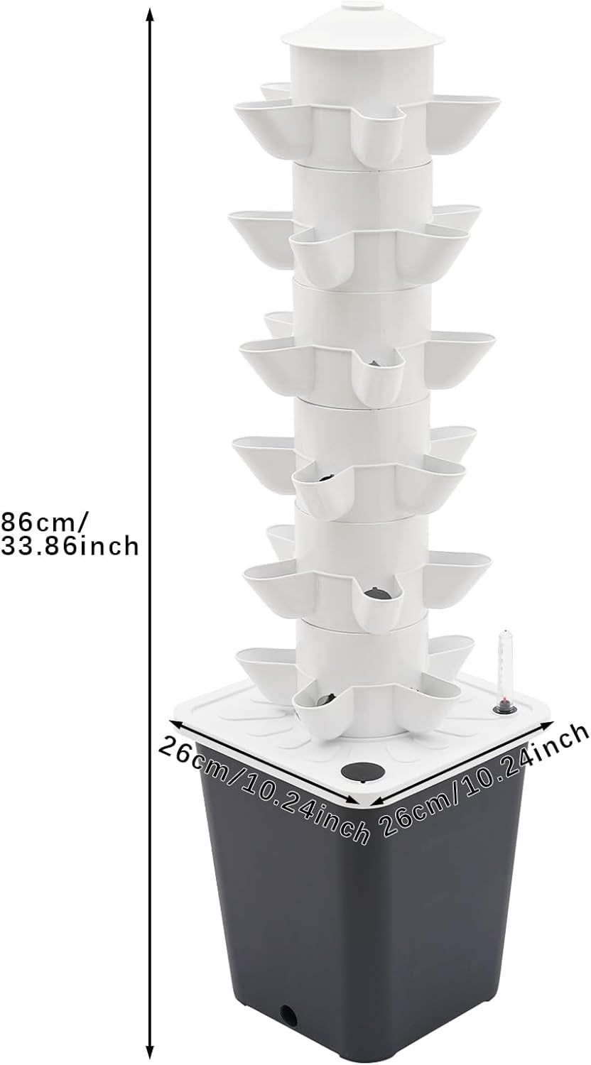 30 kapszula hidroponikus torony, kerti hidroponikus termesztőrendszer, 6 szintes függőleges hidroponikus termesztőkészlet, aeroponikus torony hidratáló szivattyúval, adapterrel és magágyakkal (szürke)