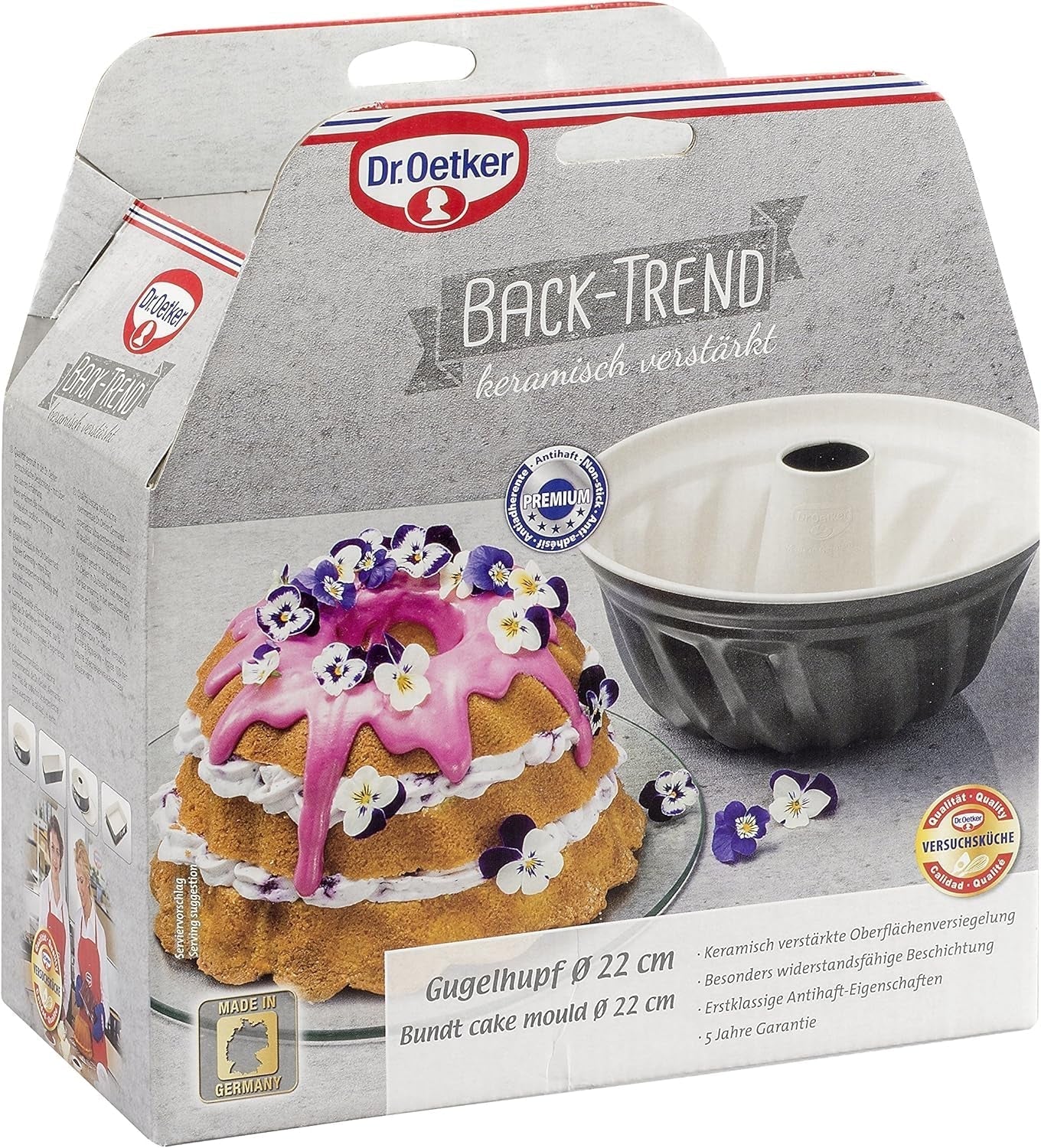 Dr. Oetker Gugelhupfform Ø 22 cm BACK-TREND, Backform Für Gugelhupf, Runde Bundform Aus Stahl Mit Keramisch Verstärkter Antihaft-Beschichtung (Farbe: Creme/Anthrazit), Menge: 1 Stück Formák és tálcák sütéshez Naty Shop