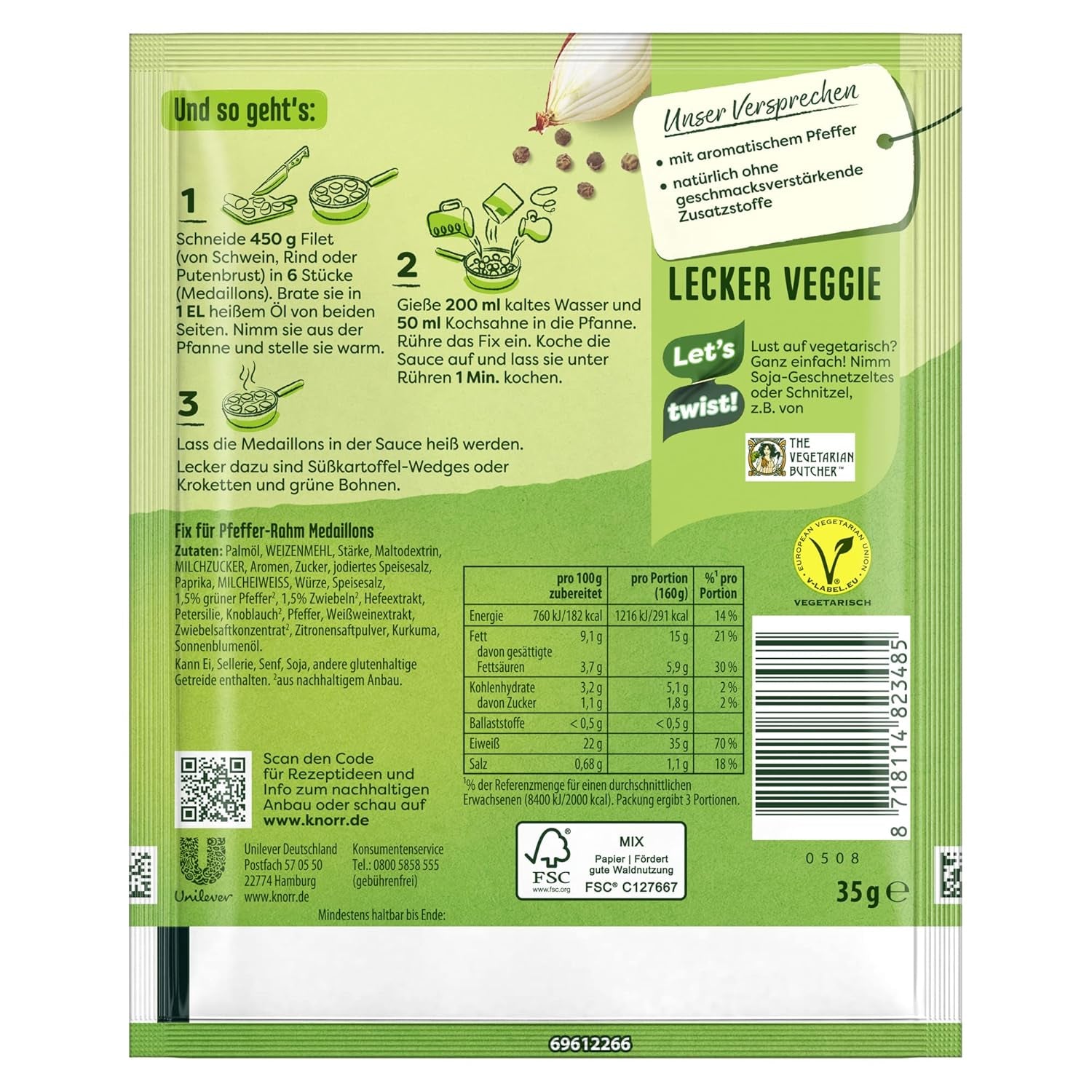 Knorr Fix Pfeffer-Rahm Medaillons 3 Portionen (1 x 35 g) | 35 g (1 csomag)