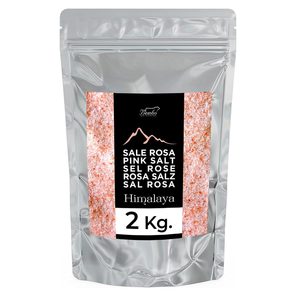 Bembo – gemahlenes rosa Himalaya-Salz (Salt Range, Pakisztán) – 2 kg – Natriumarm, reich an Spurenelementen, ohne Konservierungsstoffe, Farbstoffe oder Rieselhilfen – Fein