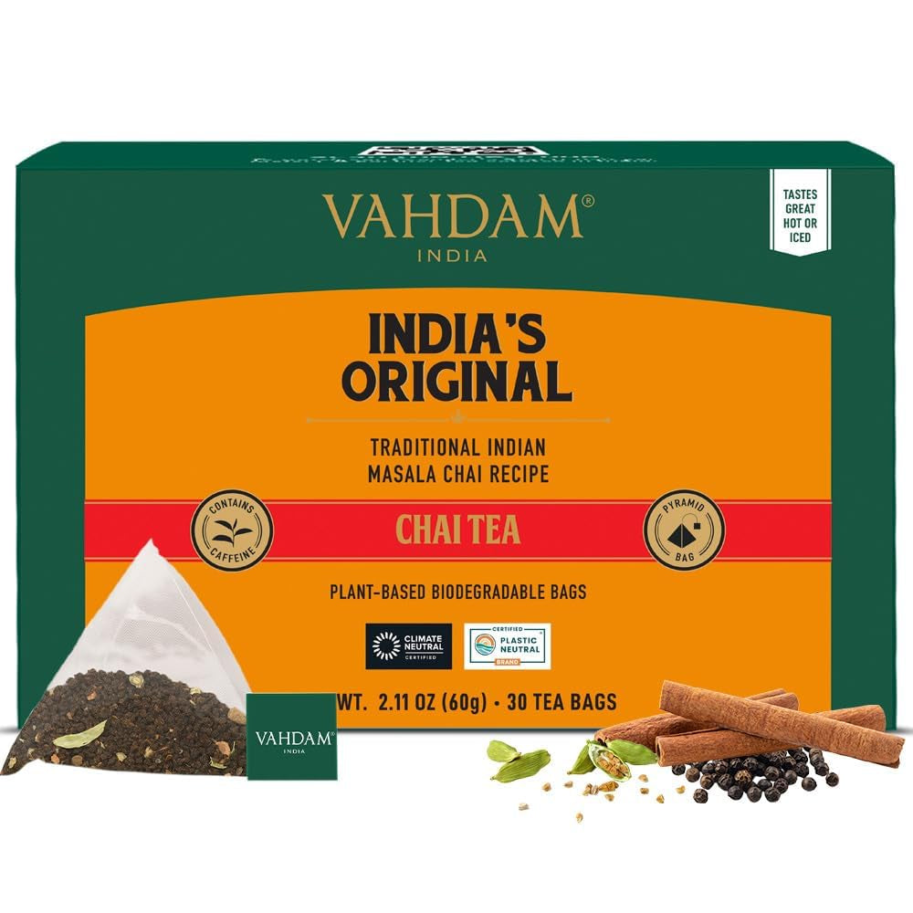 VAHDAM, ceai verde din Himalaya (30 pliculețe de ceai piramidale) 100% pur și aromat | Ceai verde natural cu frunze întregi | Proaspăt și direct de la sursa din India | Se prepară fierbinte sau rece