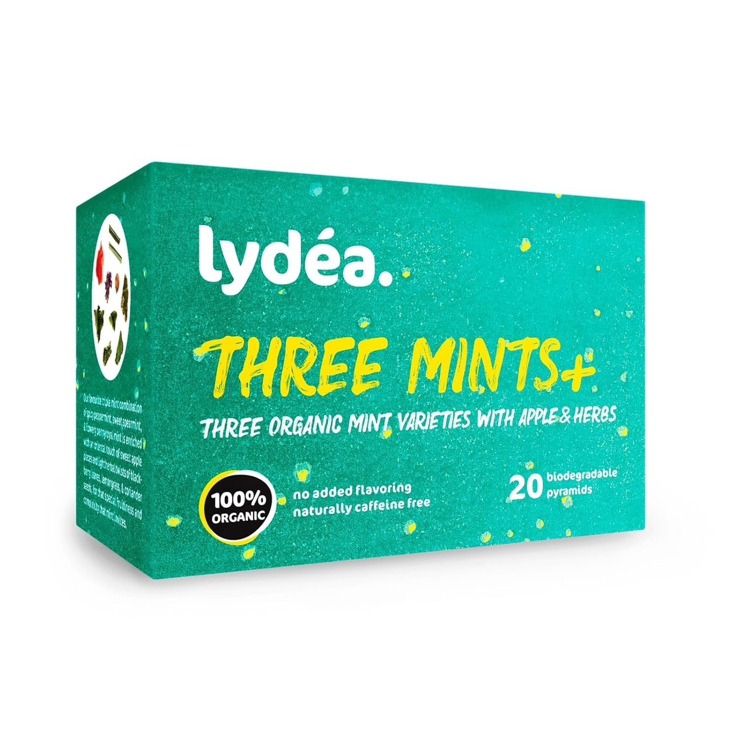 Lydea Three Mints+, ceai organic din plante cu trei sortimente de mentă, mere și plante, 60 piramide, pachet de 3 [3 x 20 piramide]