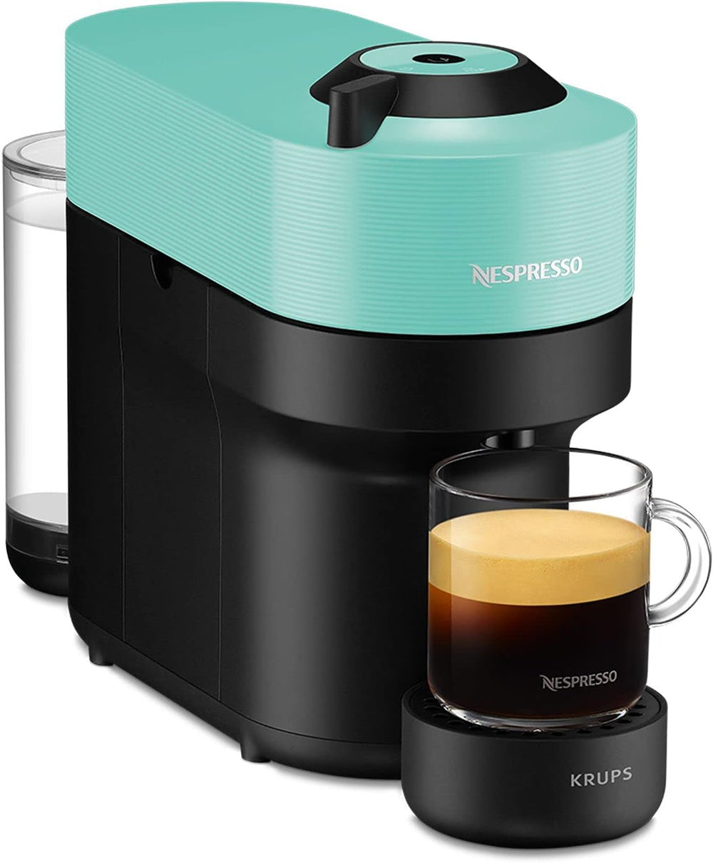Espressor cu capsule Nespresso Krups Vertuo Pop, capacitate: 560 ml, recunoaștere automată a capsulelor, sistem one-touch, 4 dimensiuni de cești, timp de încălzire scurtat, sustenabil, Aqua Mint, XN9204