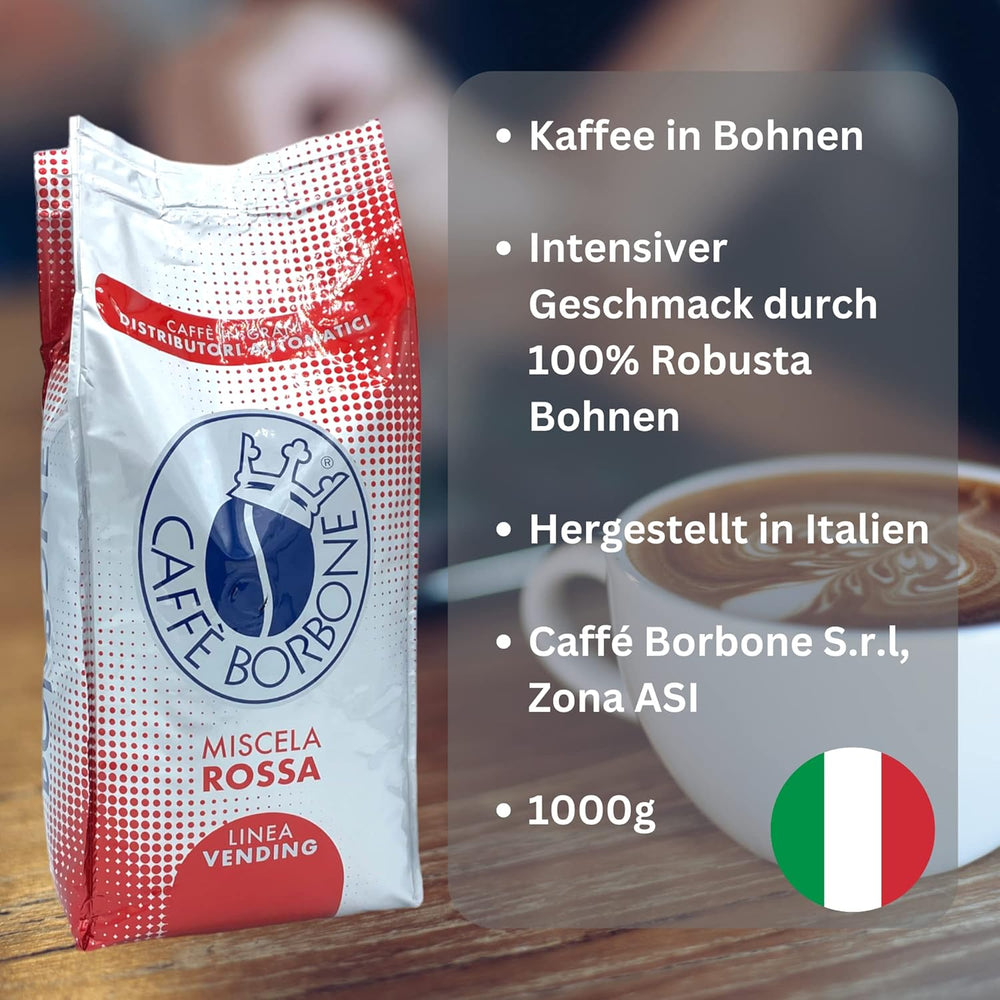 Caffé Borbone Miscela Rossa 6x 1000g aus Italien | Borbone Kaffee | Ganze Bohnen | 100% Robusta | + Jassas Gebäck