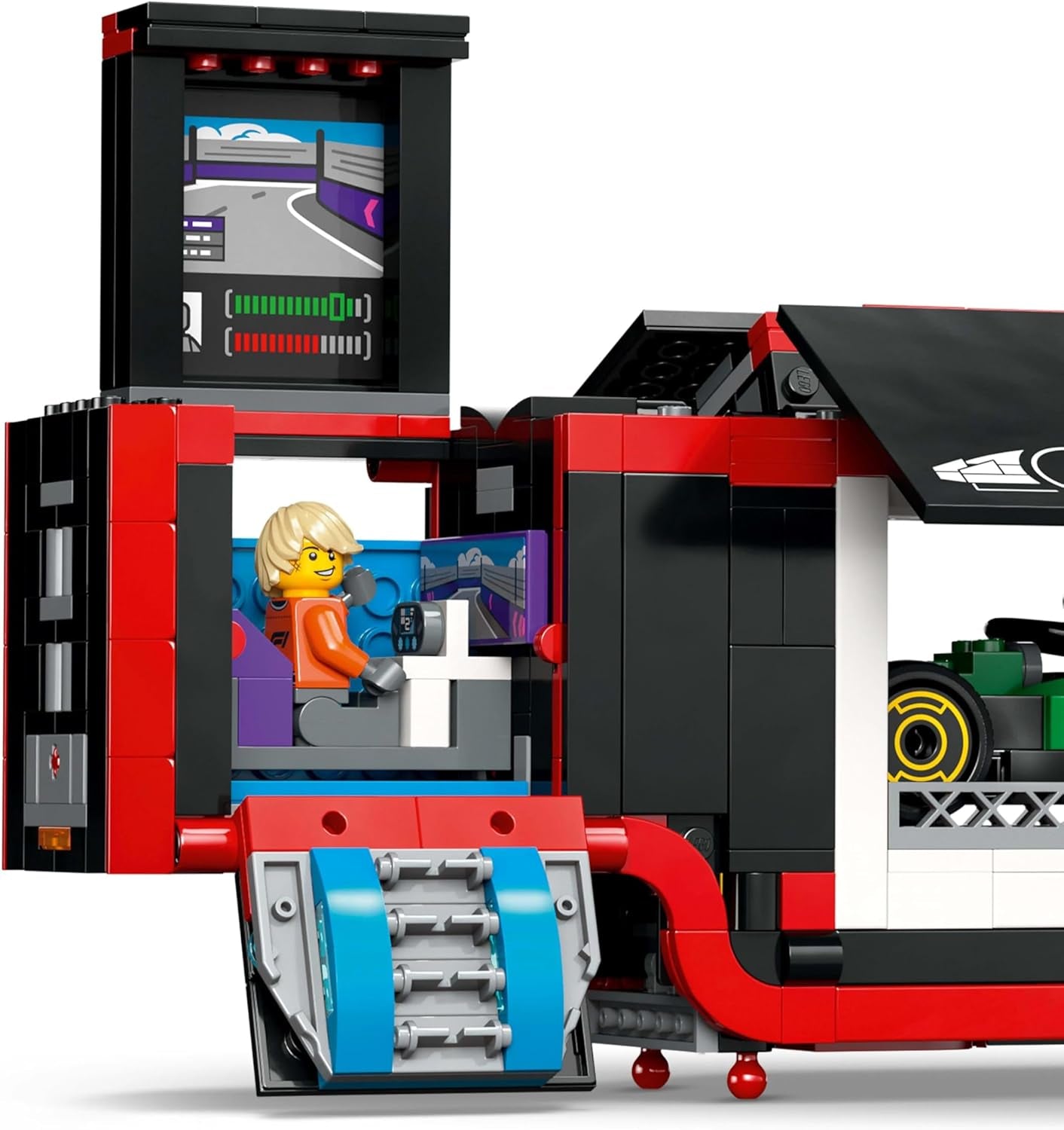 LEGO City F1 szállító RB20 és AMR24 F1 versenyautókkal – Játékautó-szállító Red Bull és Aston Martin Forma 1 csapatok számára – Beleértve 5 minifigura – Ajándék 8 év feletti fiúknak és lányoknak, 60445 építőkészlet Besuche den LEGO-Store