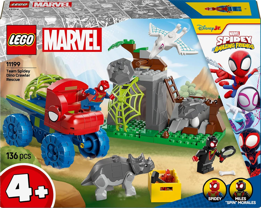 A LEGO Marvel Spidey csapata mentőküldetésben a Dino teherautó-építő játékautóban szuperhősöknek kalandkészlet gyerekeknek 4+ Spidey és szuperbarátai 11199 építőkészletek Besuche den LEGO-Store