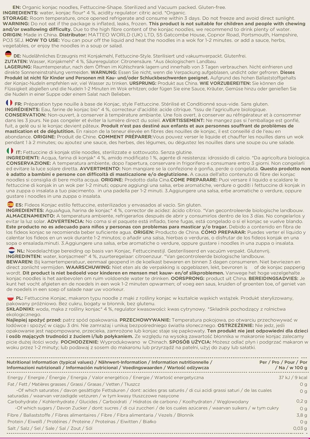 Elf-Family 6 doboz (12 db) Bio Konjac Ultra Alacsony szénhidráttartalmú Shirataki tészta, vegán, gluténmentes – 1,62 kg, szénhidrát-/keto-/alacsony kalóriatartalmú/zsírmentes/cukormentes instant tészta – spagetti és fettuccine