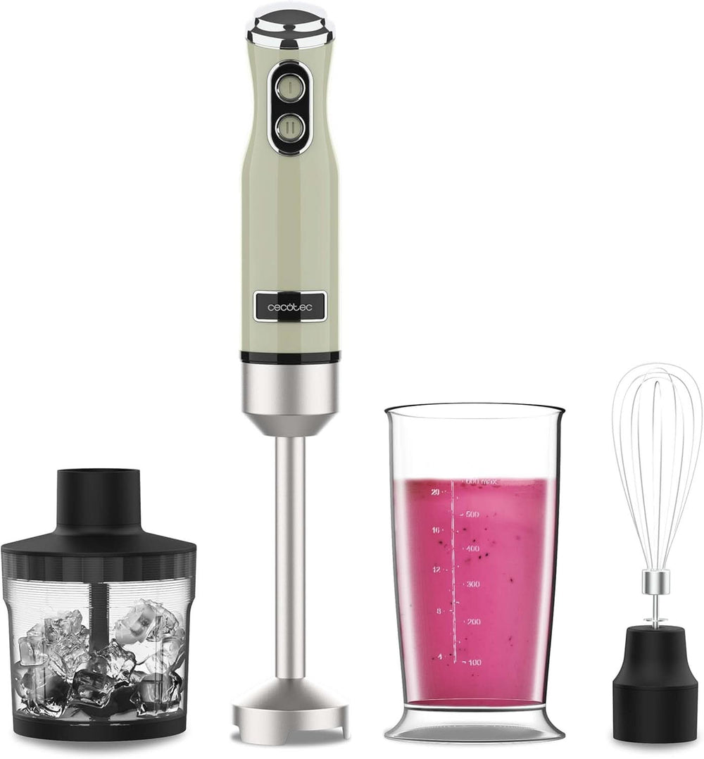 Cecotec Stabmixer Power Retrogreen 1200MAX Cream&Crush, Maximalleistung 1200 W, Crossblades-Technology, 2 sebesség, Zubehörset Spülmaschinenfest, Spritzschutzhaube Kitchen Naty Shop