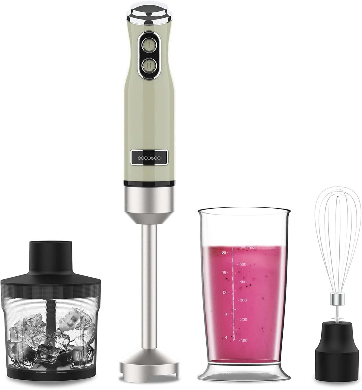 Cecotec Stabmixer Power Retrogreen 1200MAX Cream&Crush, Maximalleistung 1200 W, Crossblades-Technology, 2 sebesség, Zubehörset Spülmaschinenfest, Spritzschutzhaube Kitchen Naty Shop