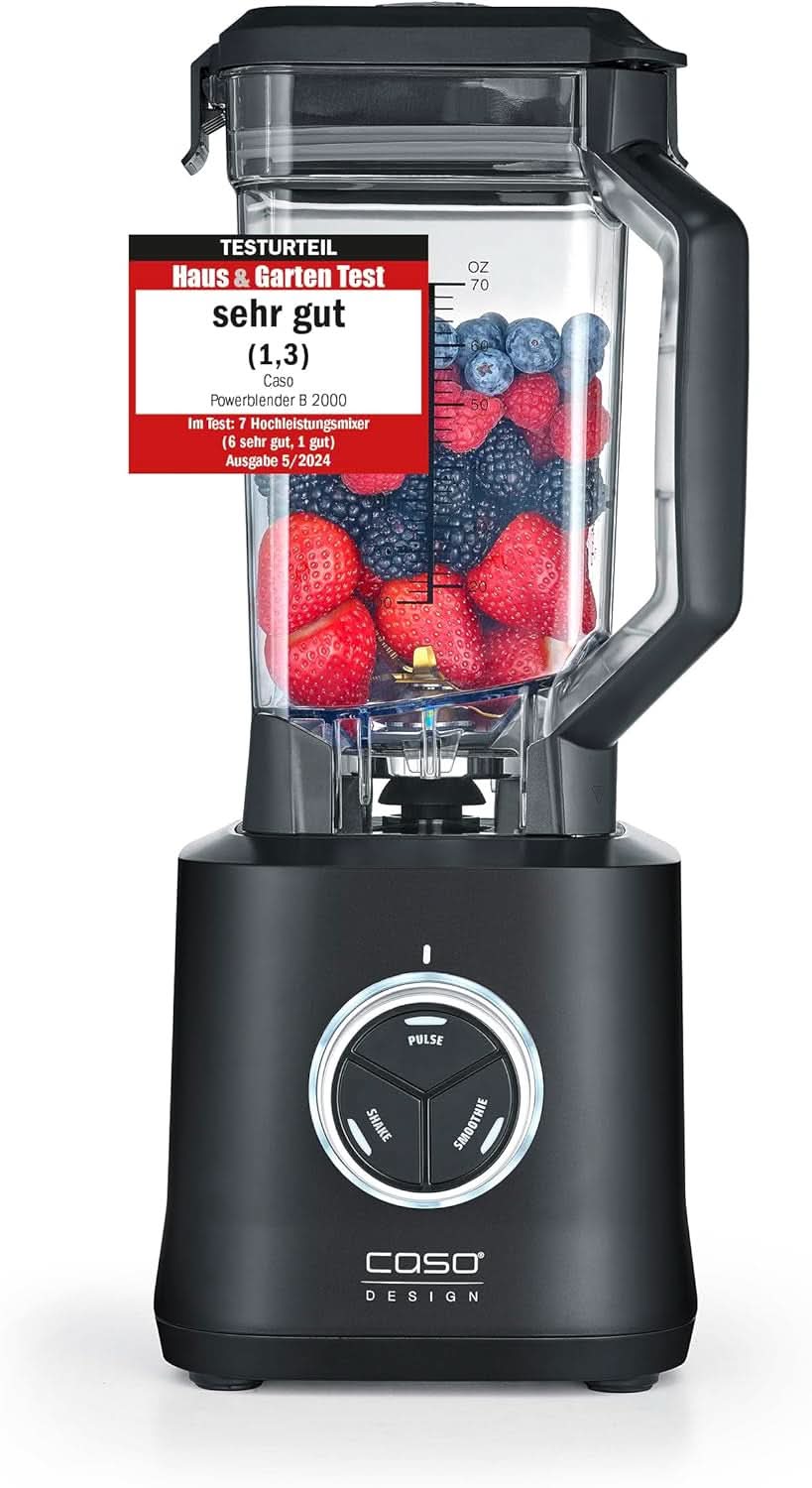CASO Powerblender B 2000 - Profi állványkeverő, 30 000 U/perc, 2000 Watt, Bruchsicherer Tritan-Mixbehälter (2 L), Bpa-Frei, Pulse-, Shake-, Smoothie-Funktion, 8-Fach Messer-Naschitychtung Mittan Kitchen-System Shop