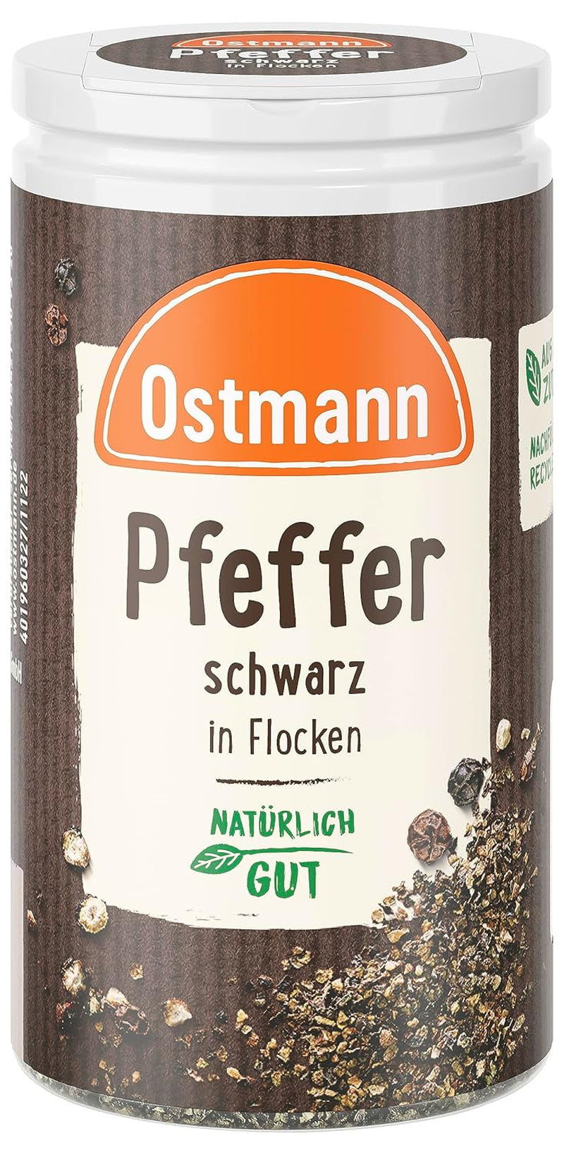 Ostmann Gewürze - Schwarze Pfefferflocken | Grober Pfeffer für intensiv-schwarfen Gesmack | Mit praktischem Streuaufsatz | 25 g Der Streudose-ban