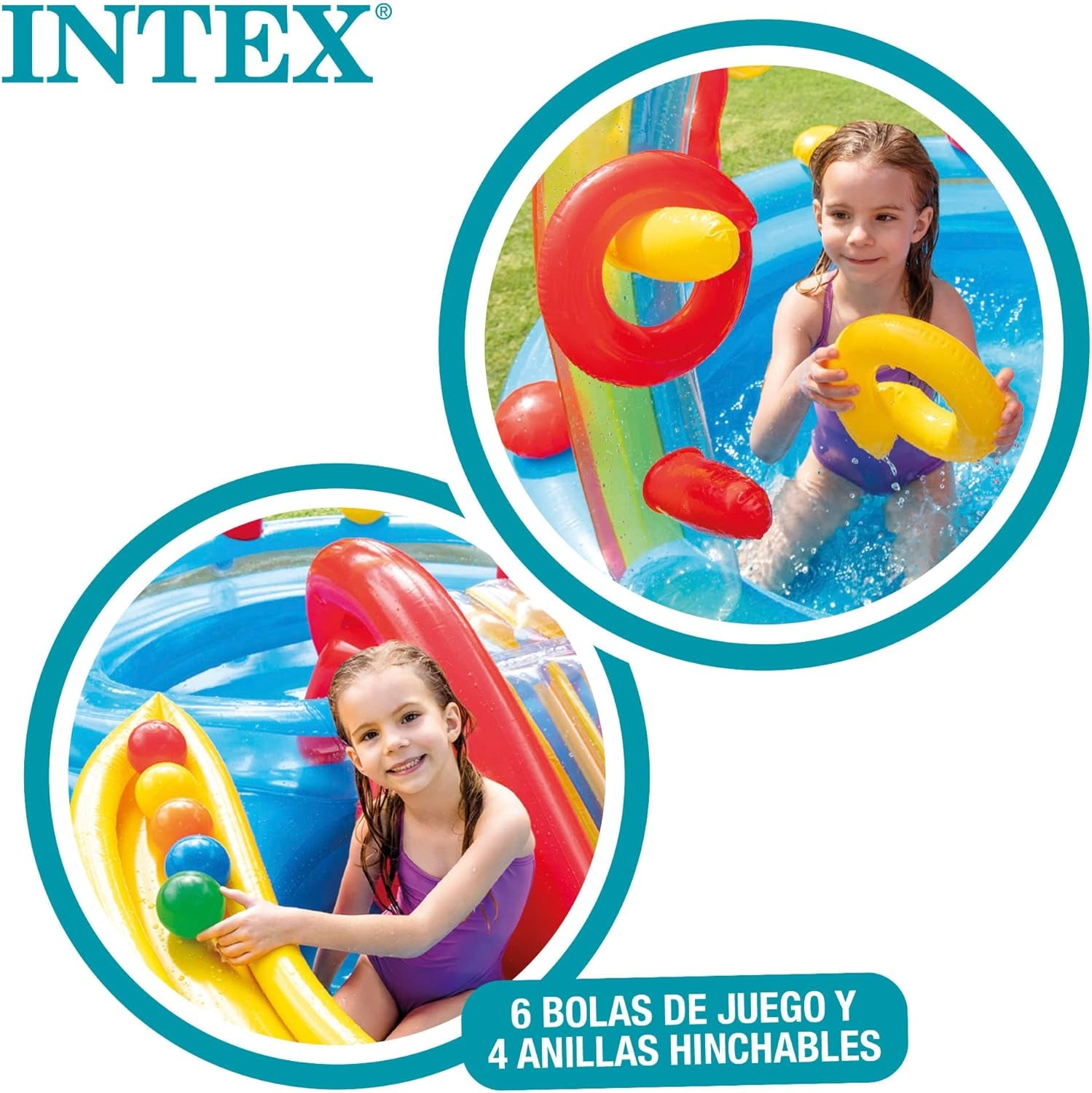 Intex Rainbow Ring játékközpont - Föld feletti gyermekmedence - Gyermekmedence - 297 x 193 x 135 cm - 3 év felettieknek 57453NP Multicolor 297x193x135 cm