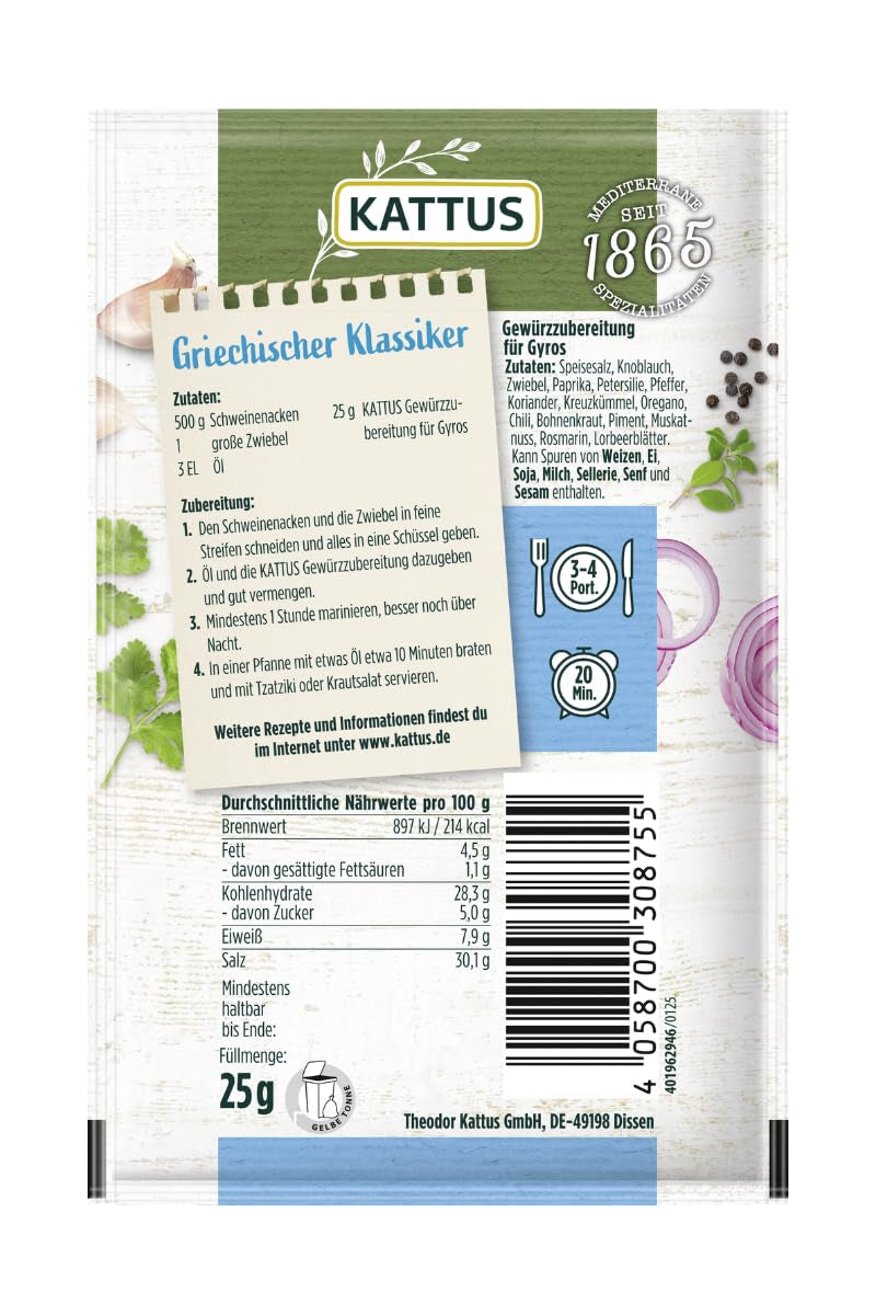 - Gyros Gewürzzubereitung | Fűszerezés 3-4 adaghoz | Ohne Zusatz von Fefeextrakt, Aroma und Zusatzstoffen | 25 g zacskóban