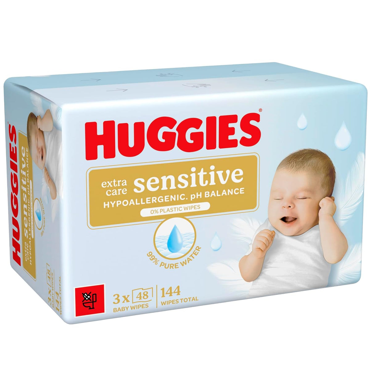 Huggies Pure Extra Care Sensitive baba törlőkendők, 99% víz, műanyag mentes, illatanyag mentes
