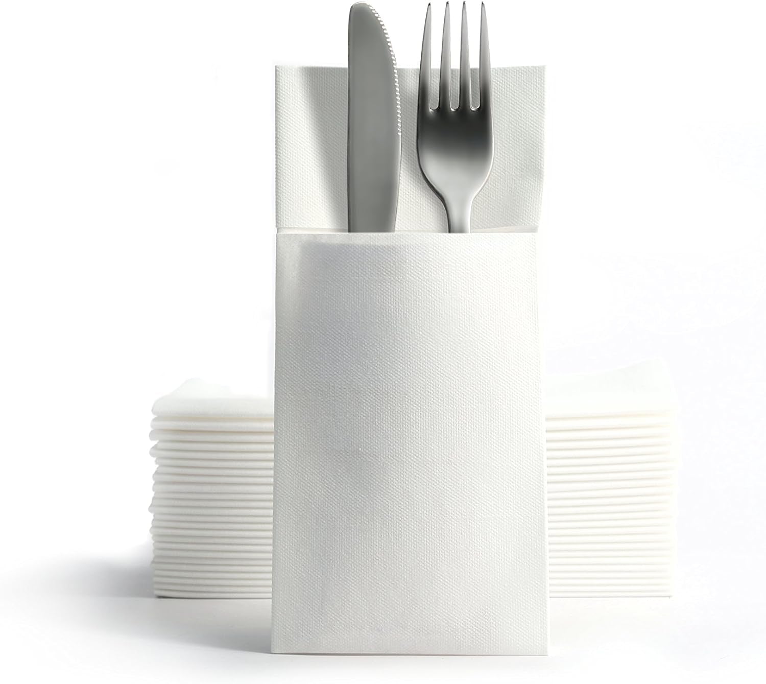 CHIC Airlaid 50 șervețele pentru tacâmuri pungi pentru tacâmuri, asemănătoare țesăturii, șervețel de unică folosință de înaltă calitate, 39X40Cm, model alb de bun venit cald 50 bucăți (pachet de 1)