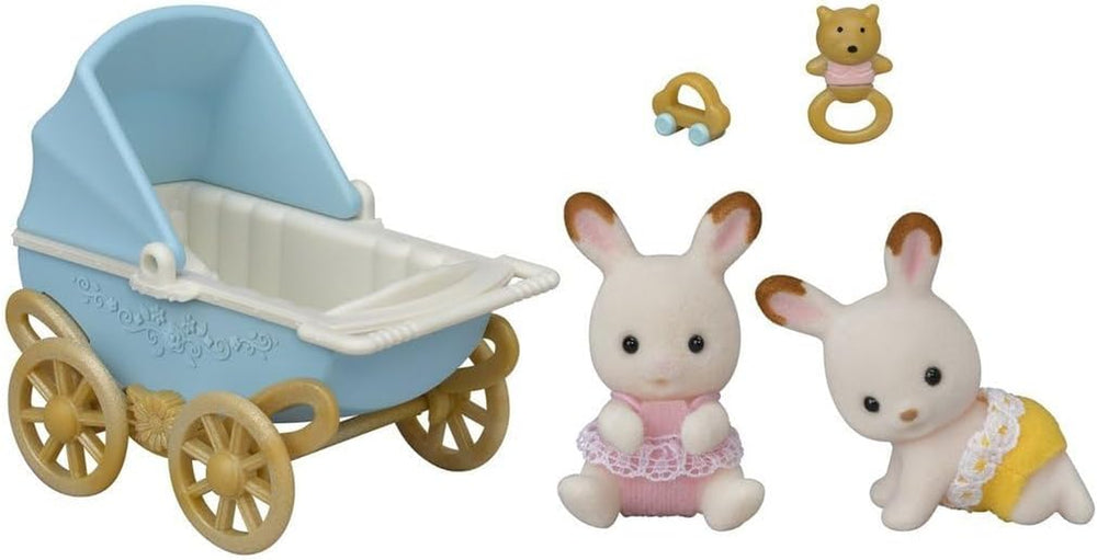 Sylvanian Families 5432 Schokoladenhasen Zwillinge mit Kinderwagen - Puppenhaus Spielset
