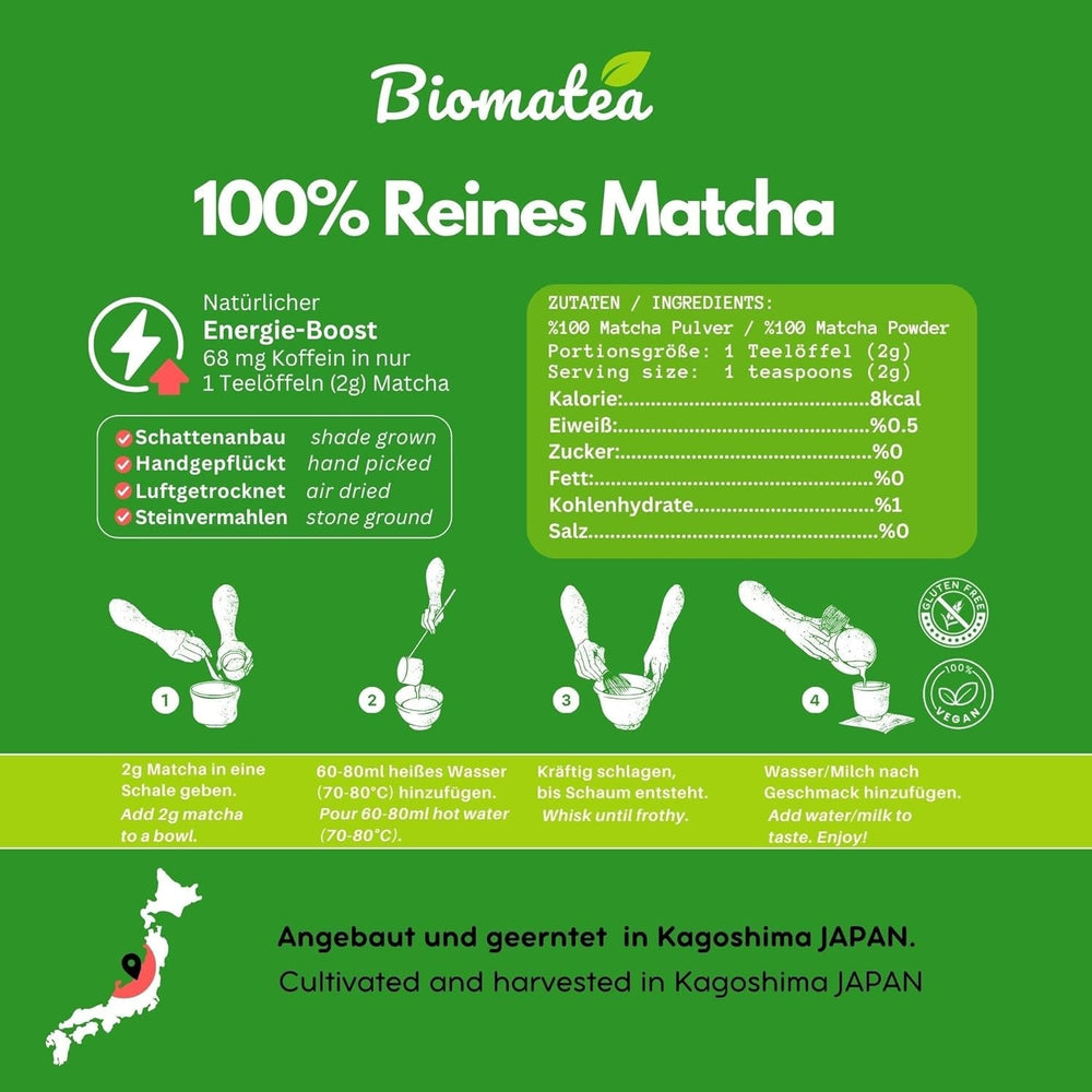 50 G Matcha de calitate ceremonială din Japonia - 100% natural, fără pesticide și testat - măcinat cu piatră - pudră de ceai japonez premium Moegi Matcha
