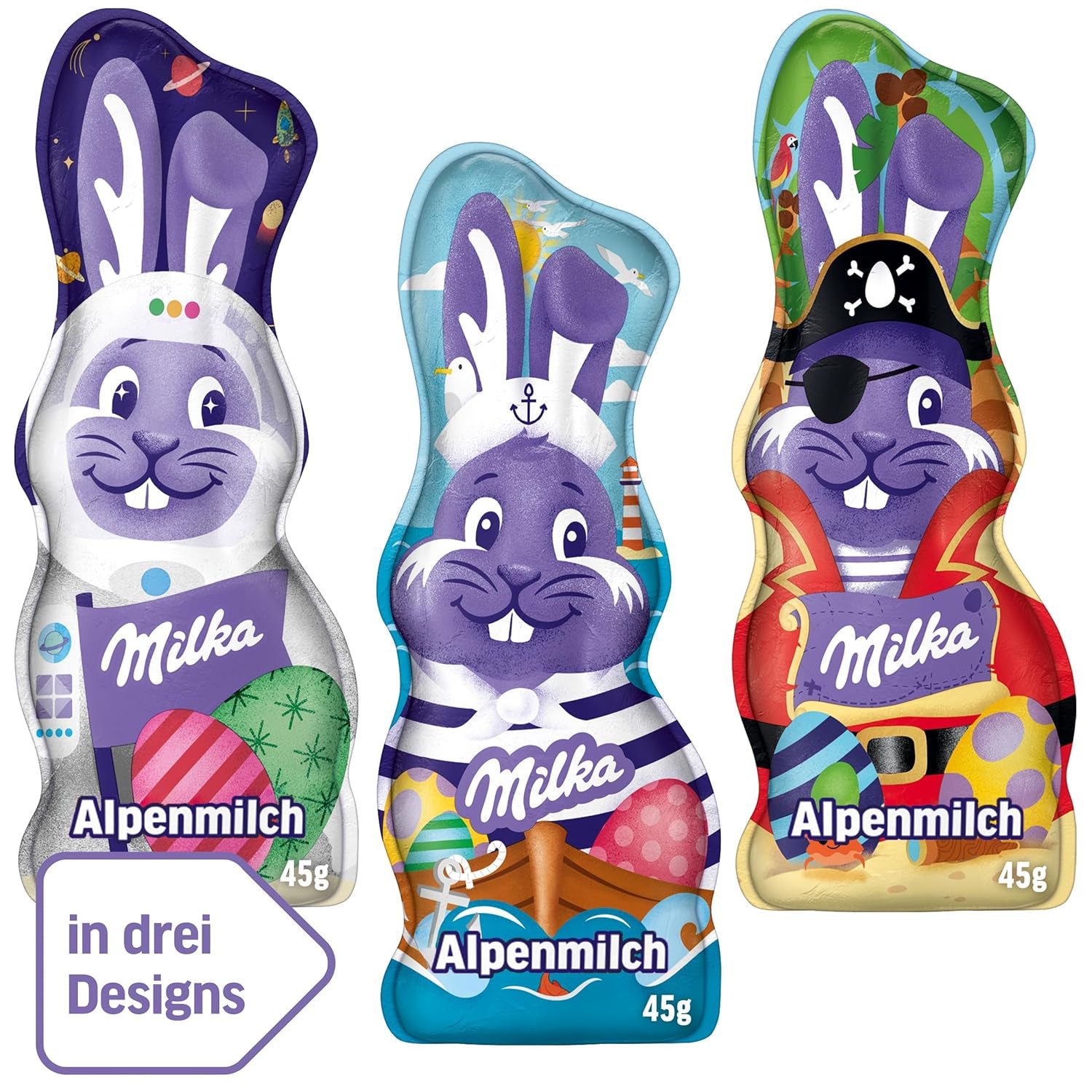 Milka Smiling Bunny Alpine Milk Design Edition - húsvéti csokoládé 3 különböző mintával - 24 x 45g