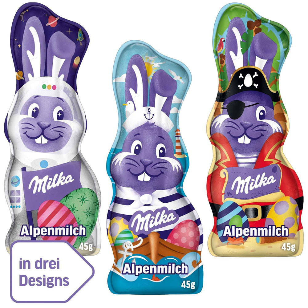 Milka Smiling Bunny Alpine Milk Design Edition - húsvéti csokoládé 3 különböző mintával - 24 x 45g