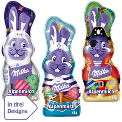 Milka Smiling Bunny Alpine Milk Design Edition - húsvéti csokoládé 3 különböző mintával - 24 x 45g
