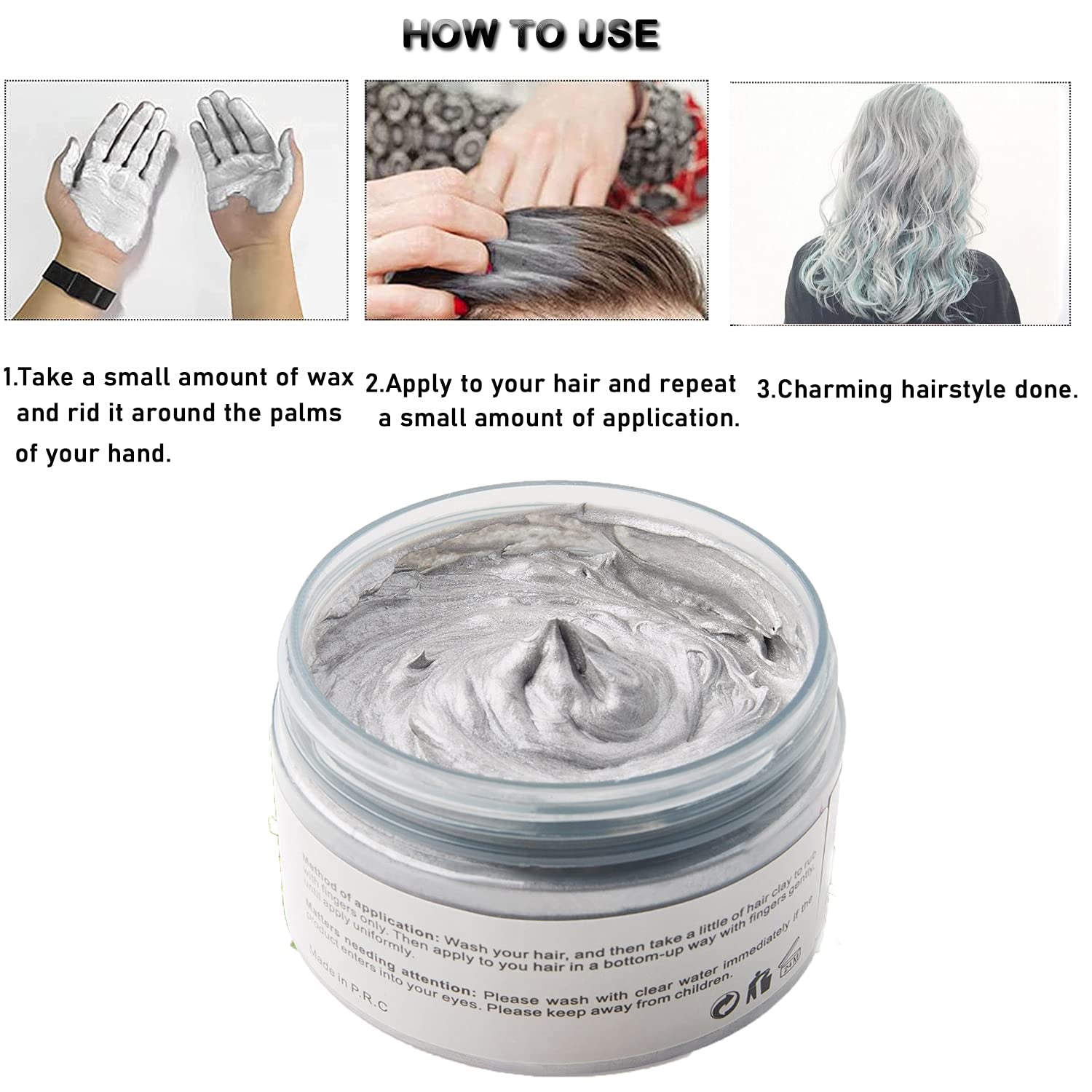 Vopsea de păr, Vopsea de păr temporară Vopsea de păr gri argintiu 4,23 uncii, Vopsea de păr temporară pentru petrecere, Cosplay și Halloween (gri argintiu) Vopsea pentru par Naty Shop