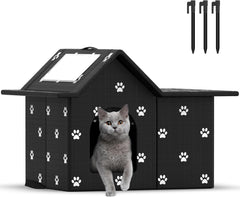 Katzenhaus Für Draußen Winterfest, Haus für verwilderte Katzen mit abnehmbaren Kissen, Winterschutz für Haustiere mit Türvorhängen, einfach zu montieren