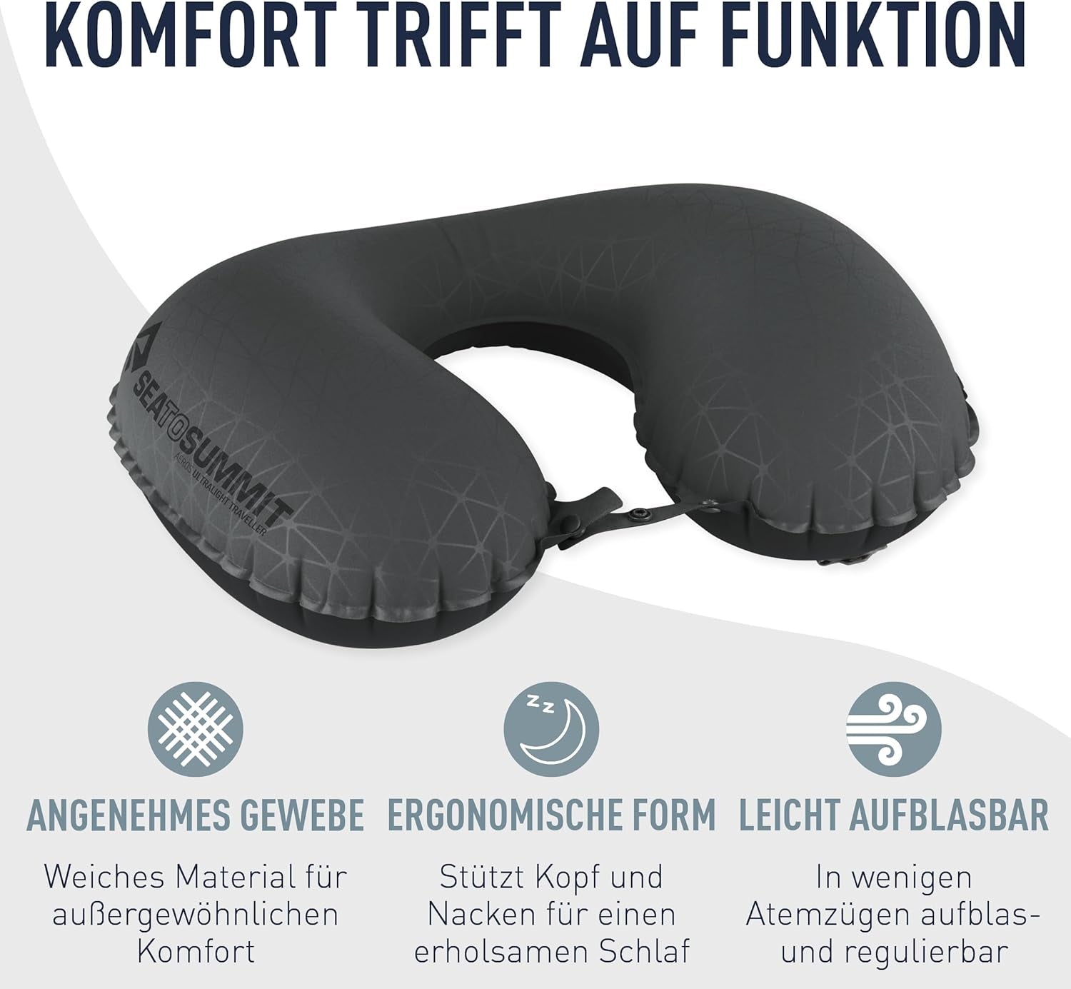 Sea to Summit - Pernă lombară premium Aeros - Pernă gonflabilă pentru spate - Alinare spate - Material poliester 50D - Geantă compactă de călătorie - Serviciu, călătorii și excursii cu mașina - Albastru acvatic - 70g