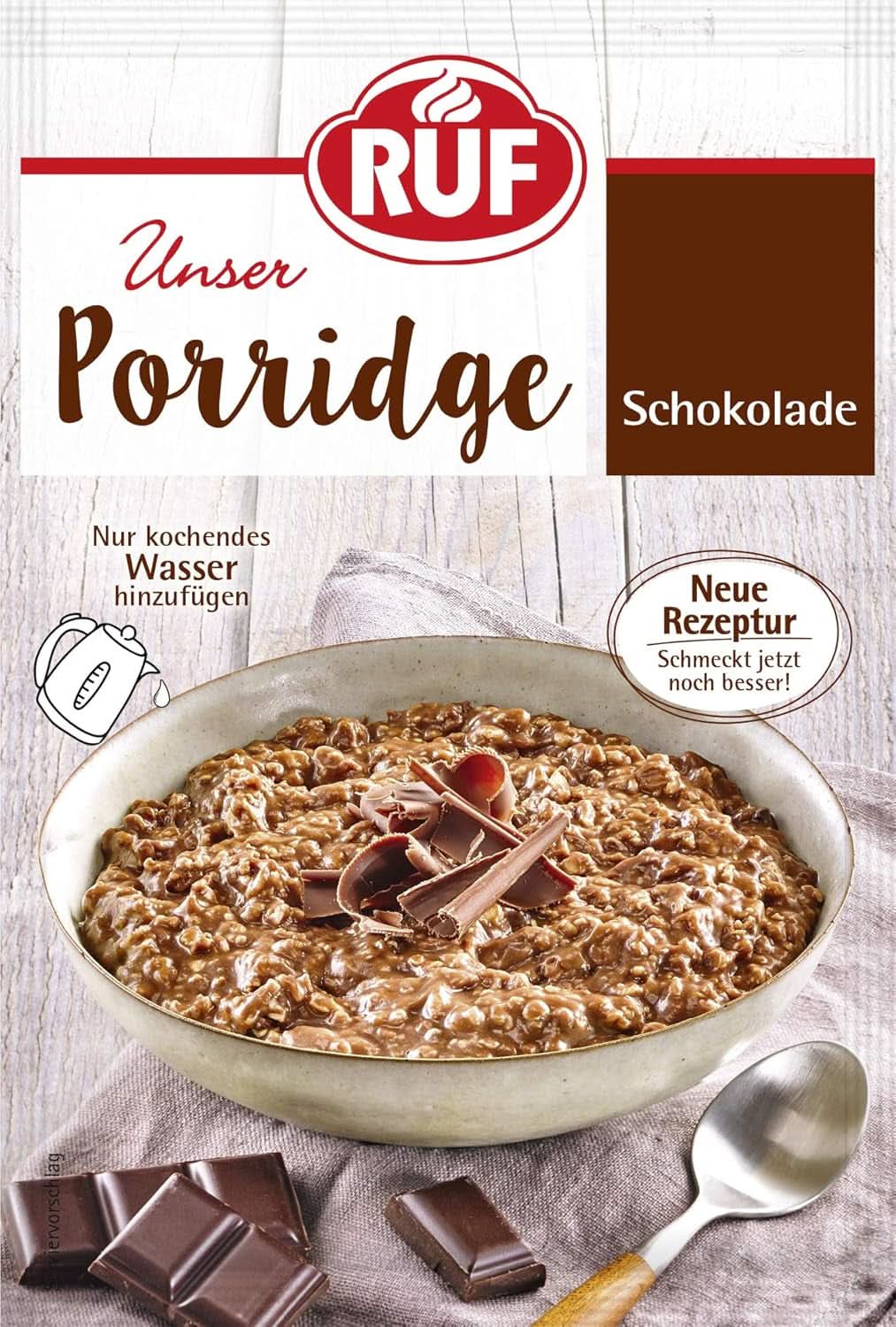 RUF Porridge Raspberry White Choc, Porridge instant cu bucăți de zmeură și ciocolată albă rasă, 65 de grame Cereale Naty Shop 65 grame Ciocolata