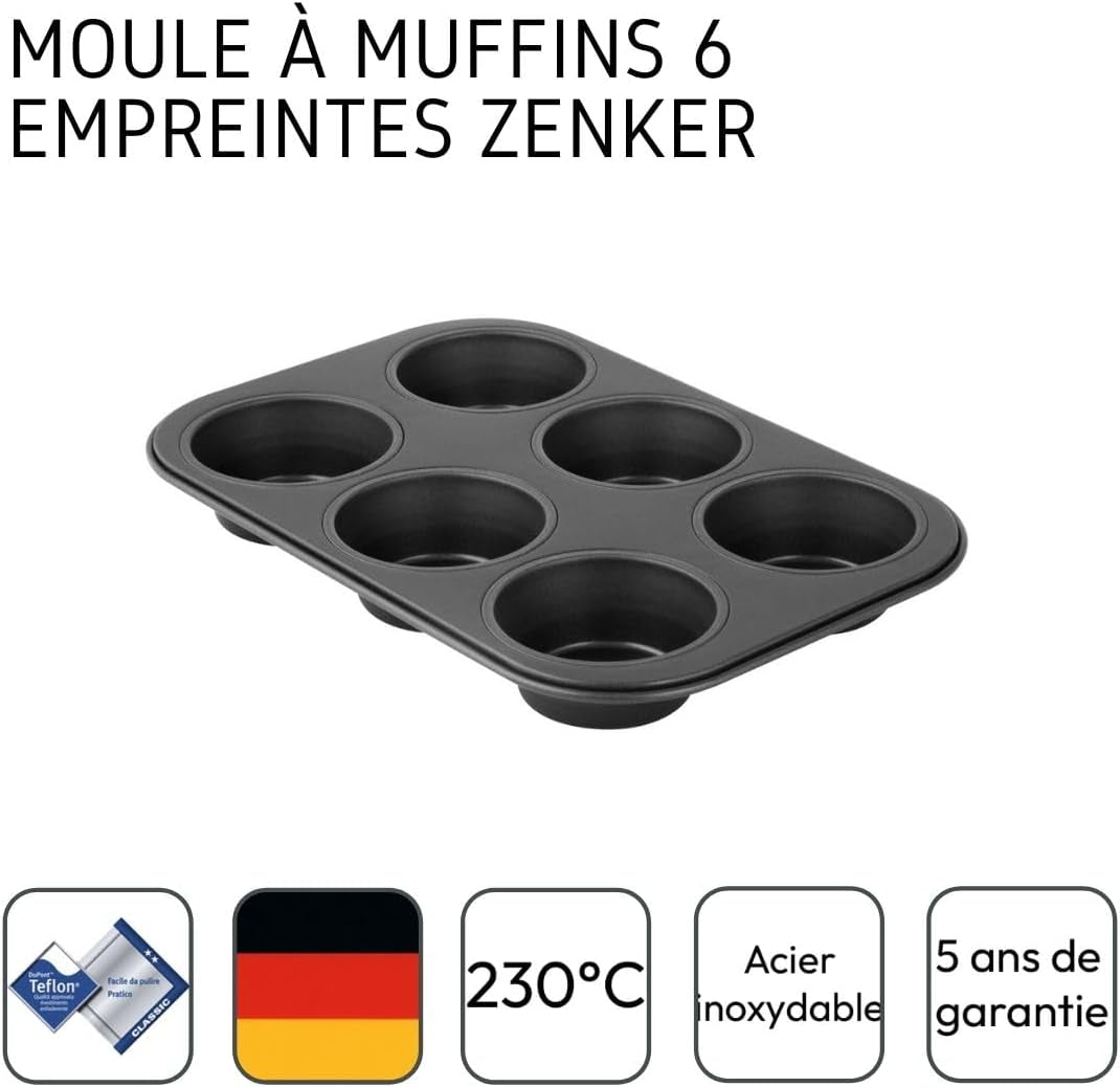 Zenker 6Er Muffinform Black Metallic, 275X190X30 Mm, Teflon Classic Antihaftbeschichtung, Hitzebeständig Bis 230°C, Leichte Reinigung, Ideal Für Köstliche Muffins Matrite si tavi pentru copt Naty Shop