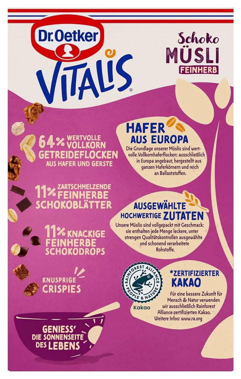 Dr. Oetker Vitalis étcsokoládé müzli: Étcsokoládé reggeli müzli, 6 db-os kiszerelés (6 x 600g)